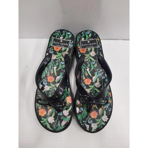 Kate Spade Shoes Womens Size 8M Floral Platform Flip Flop Sandals Bow Charm - Picture 1 of 10